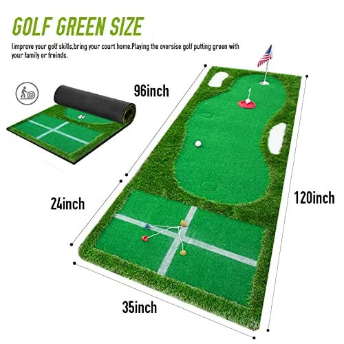 2-in-1 Golf Putting Green/Golf Hitting Mat, 10' Golf Practice Chipping