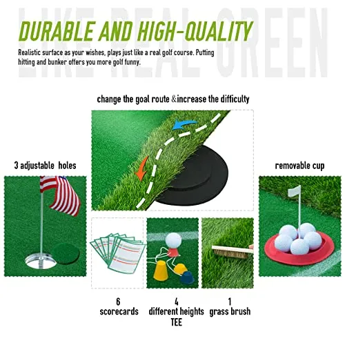 2-in-1 Golf Putting Green/Golf Hitting Mat, 10' Golf Practice Chipping