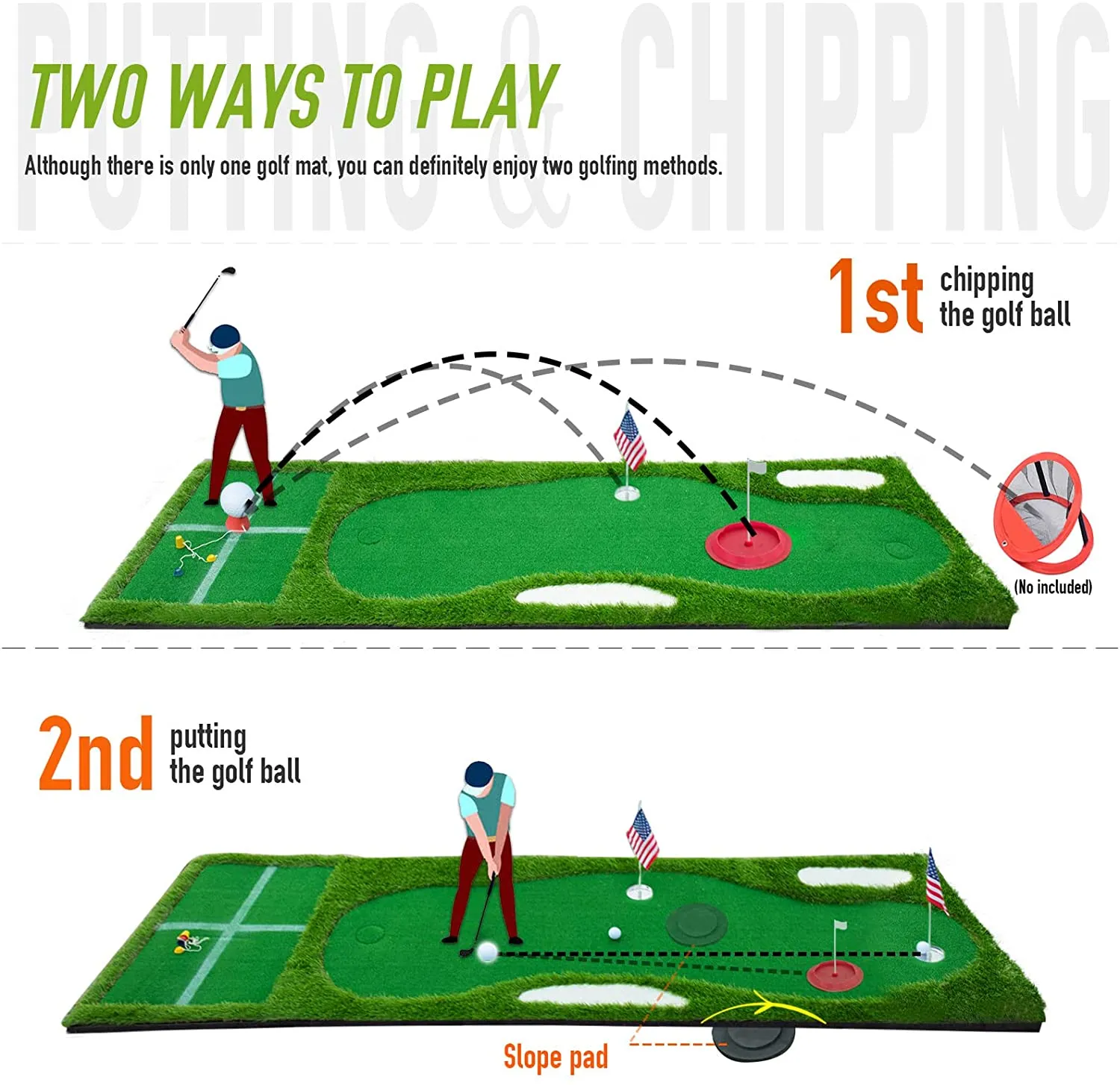 2-in-1 Golf Putting Green/Golf Hitting Mat, 10' Golf Practice Chipping