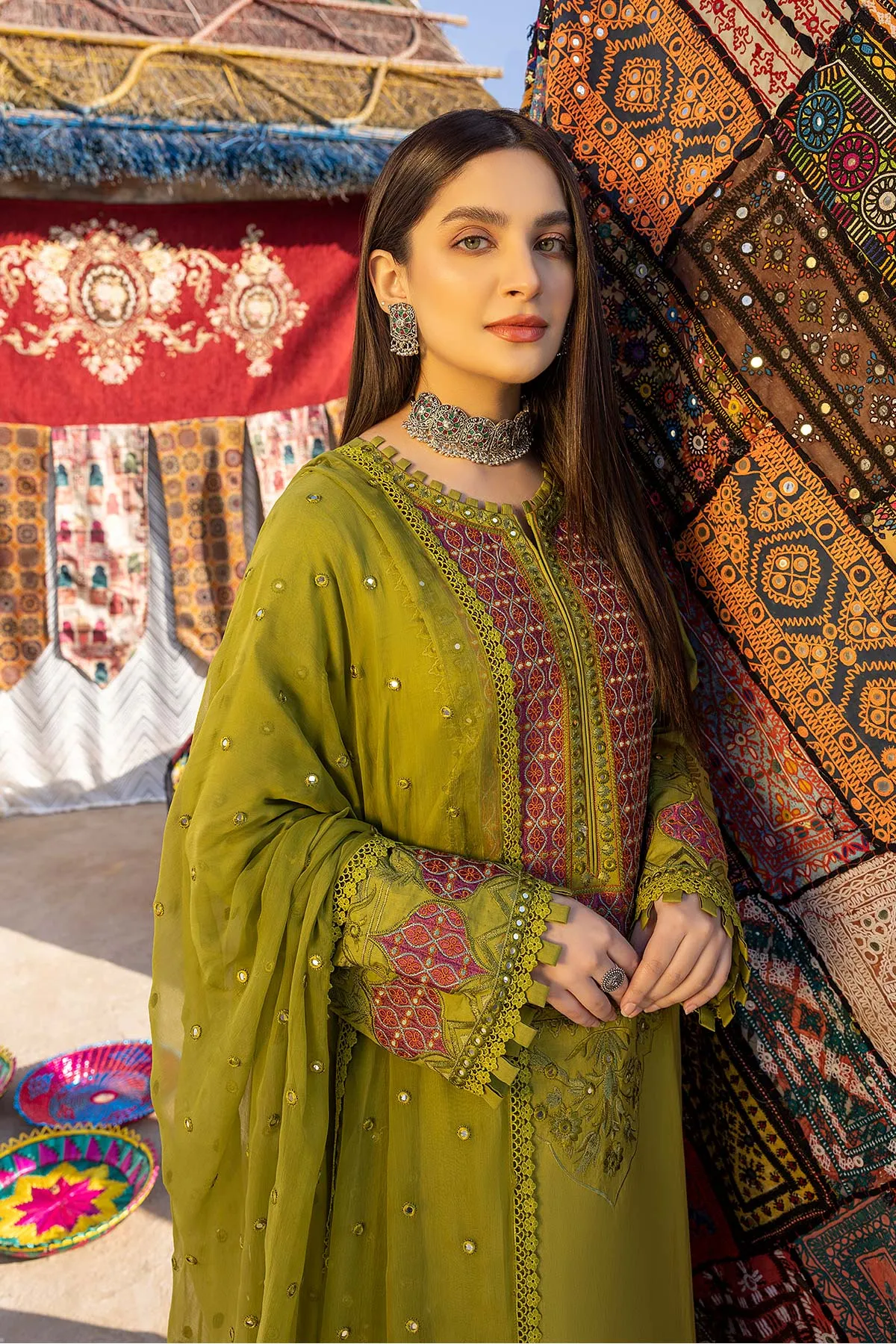 3-Pc Charizma Unstitched Premium Embroidered Lawn With Chiffon Dupatta RM23-01