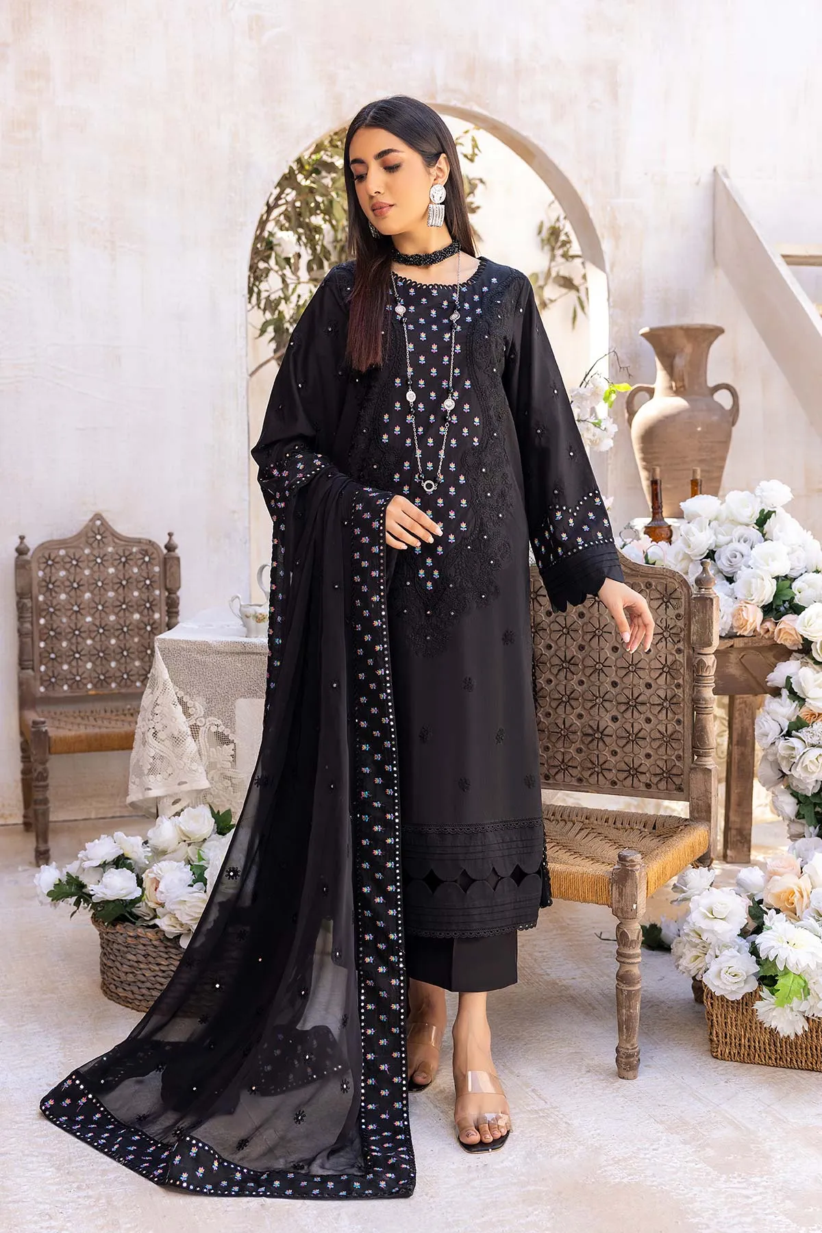 3-Pc Charizma Unstitched Premium Embroidered Lawn With Chiffon Dupatta RM23-02