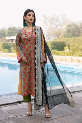 3-Pc Charizma Unstitched Printed Lawn With Embroidered Chiffon Dupatta PEC23-02