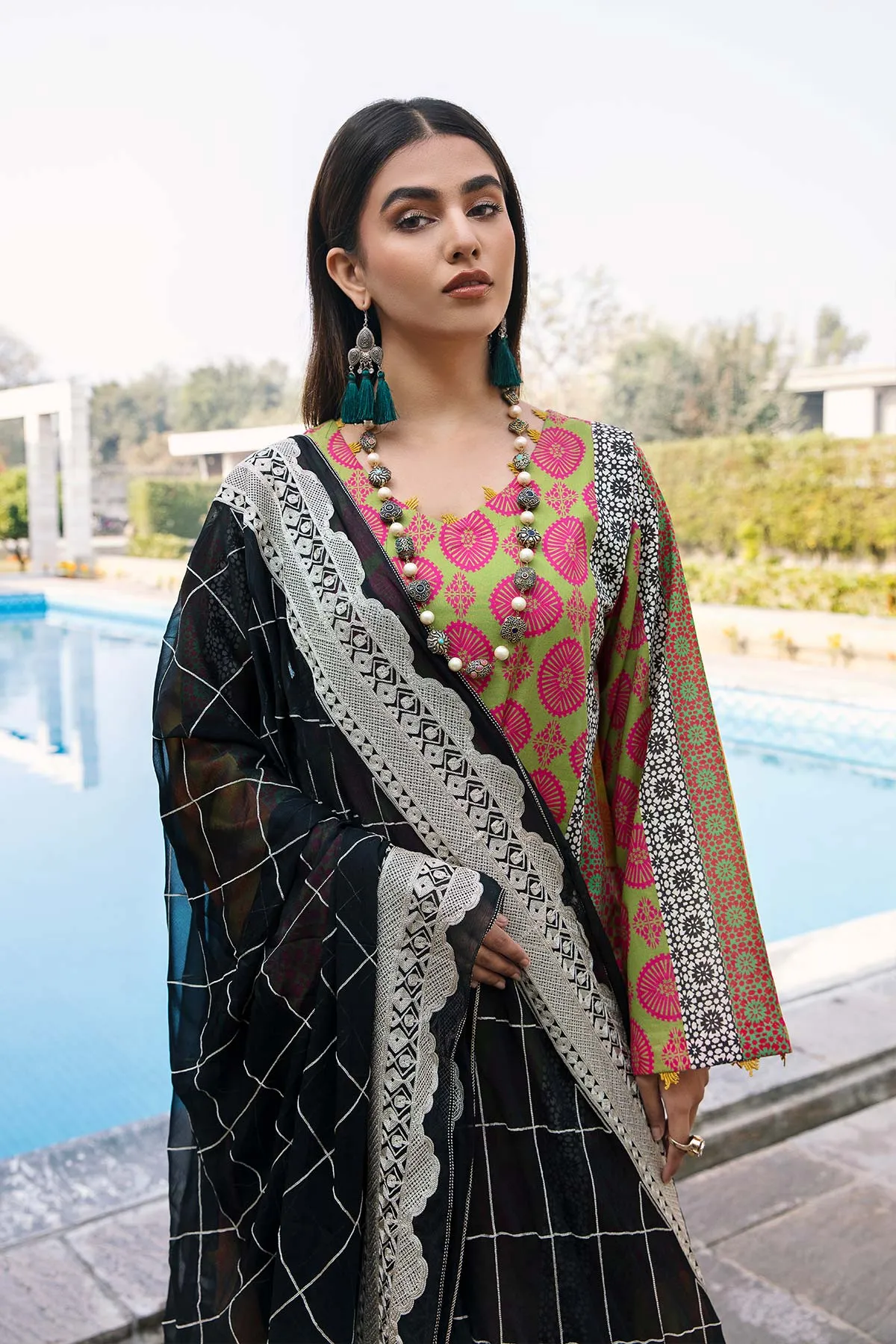 3-Pc Charizma Unstitched Printed Lawn With Embroidered Chiffon Dupatta PEC23-02