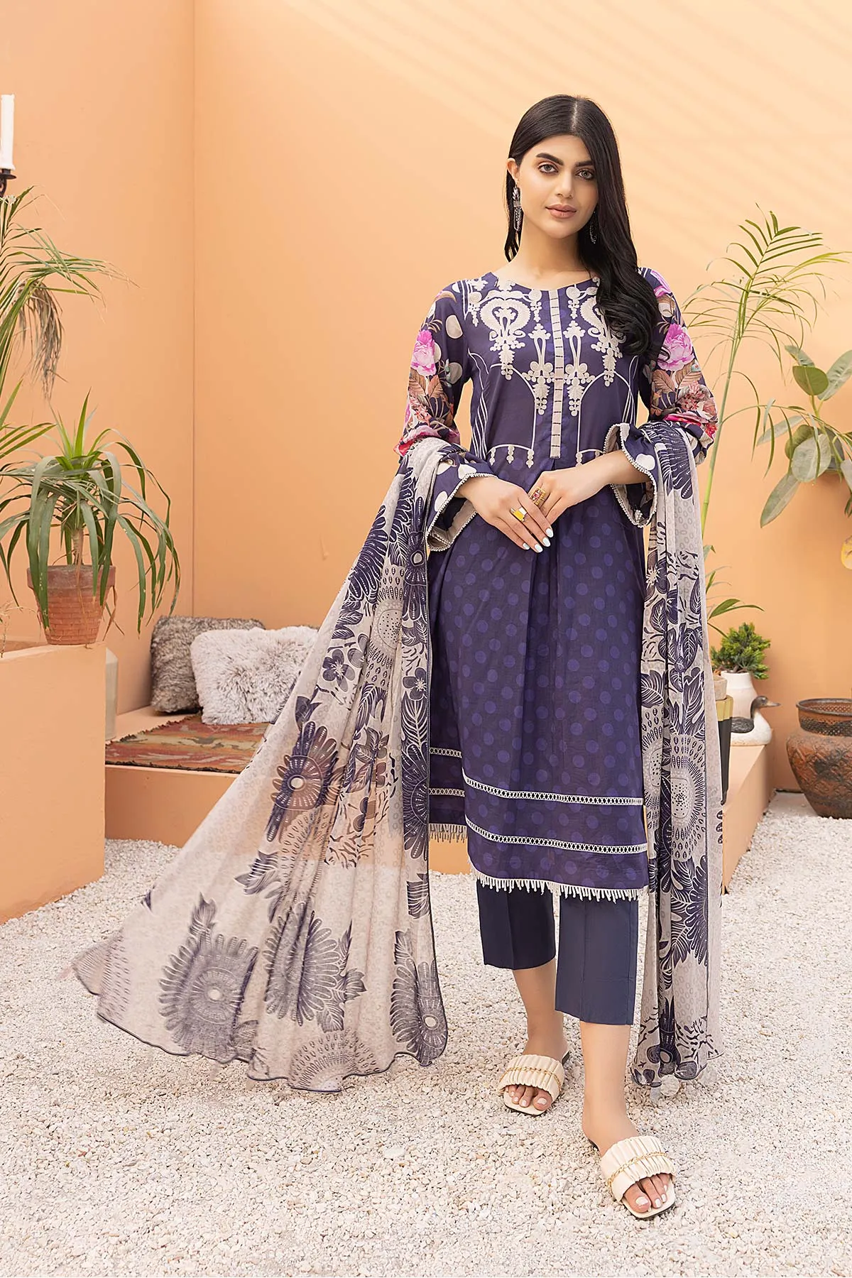 3-Pc Printed Lawn Unstitched With Voil Dupatta CP22-035