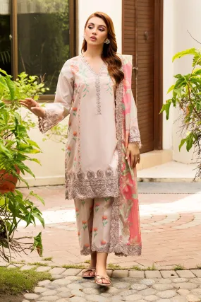 3-PC Unstitched Embroidered Lawn Shirt with Embroidered Voil Dupatta and Trouser CRN4-23