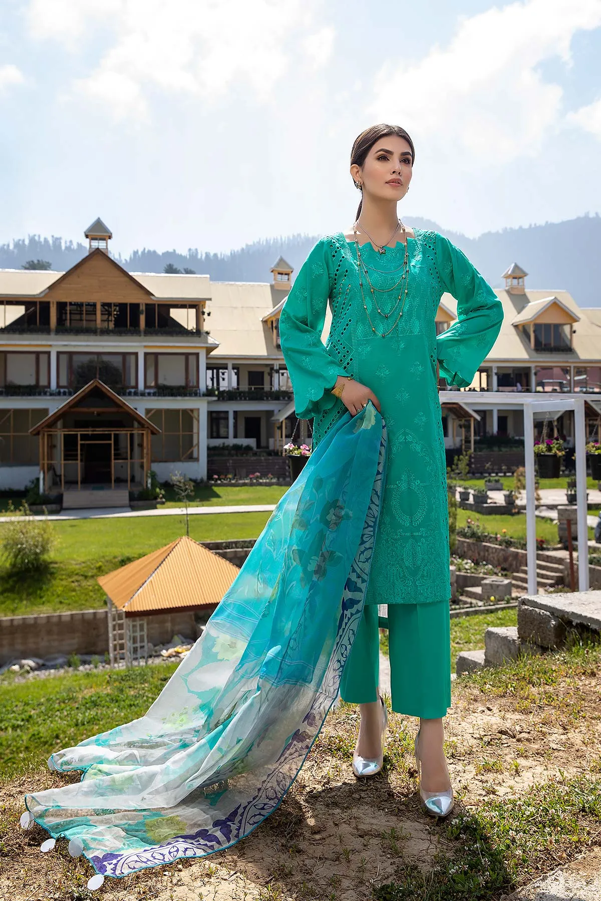 3 Pc Unstitched Embroidered Lawn With Organza Dupatta CSL-04