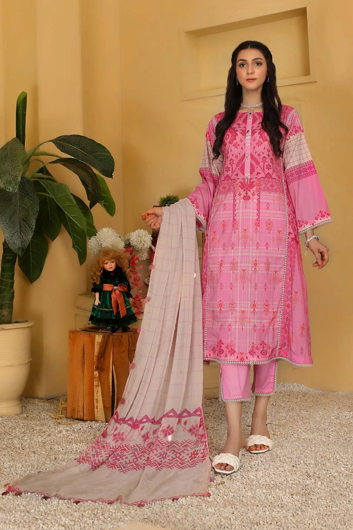 3-pc Unstitched Lawn with Chiffon Dupatta CP-48