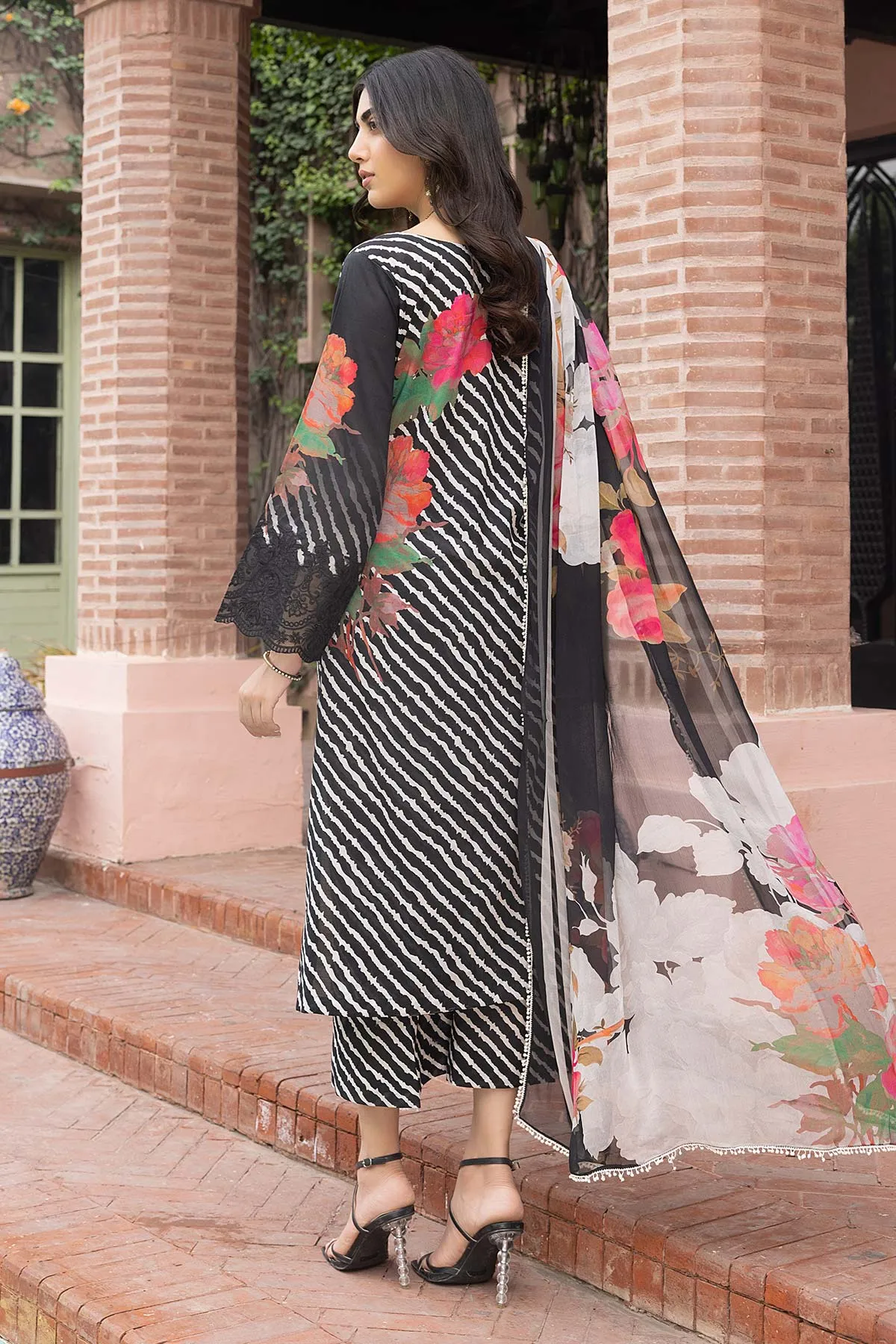 3-Pc Unstitched Printed Embroidered Lawn Suit With Embroidered Chiffon Dupatta CRB23-14B