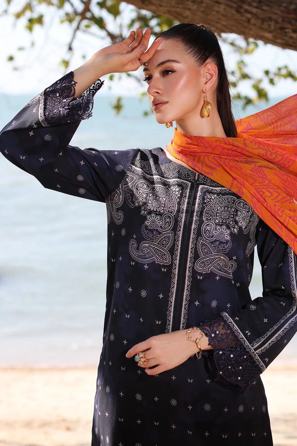 3-PC Unstitched Printed Lawn Shirt with Embroidered Chiffon Dupatta and Trouser AN4-06