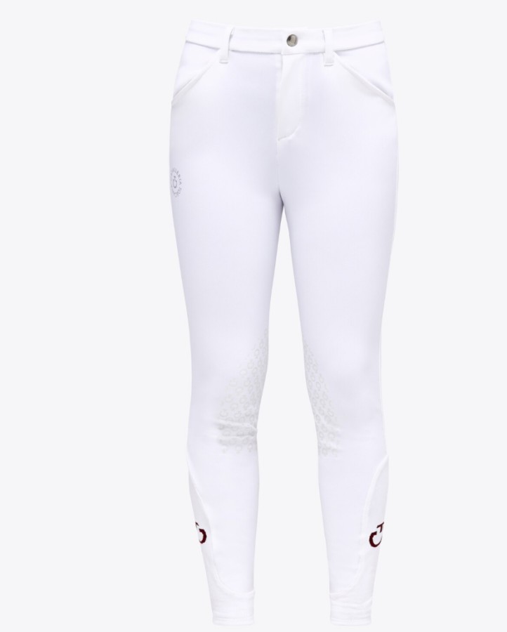 Cavalleria Toscana perforated silicone print kids knee grip riding breeches White