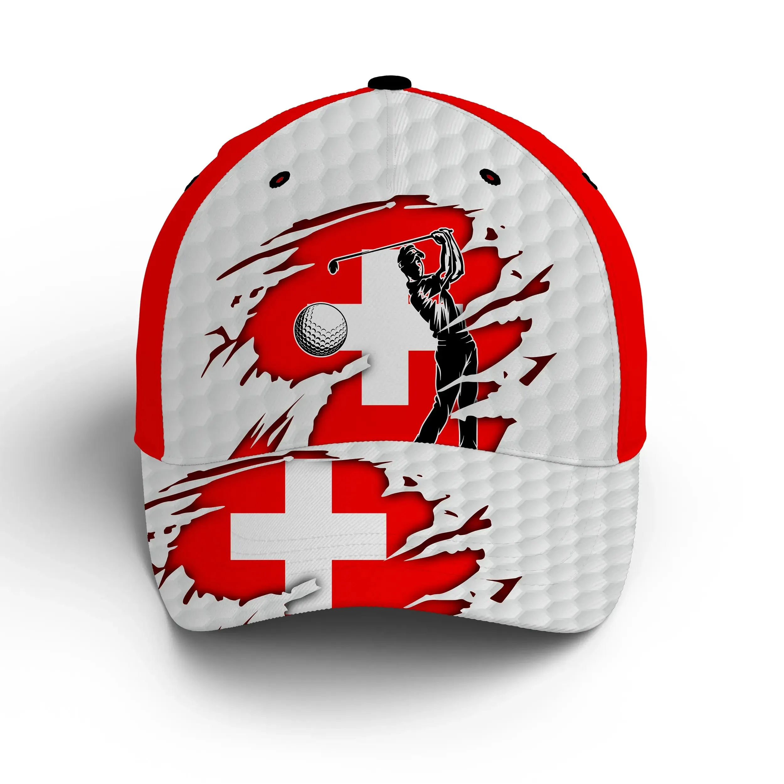 Chiptshirts - Casquette De Golf Performance, Motifs Balle de Golf, Drapeau Suisse, Cadeau Idéal Fans De Golf - CTS29062227