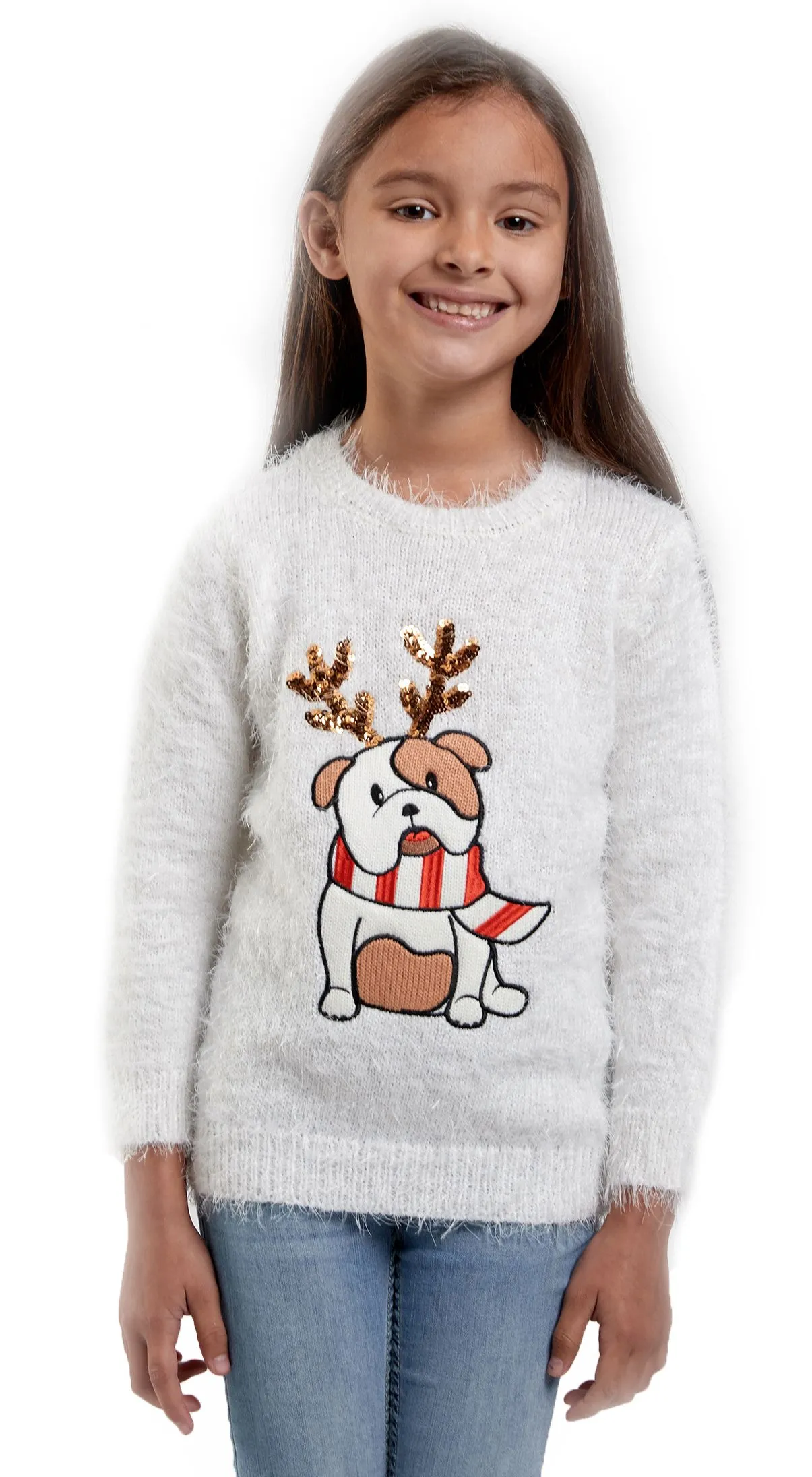 Christmas Jumper Kids Bulldog Cream