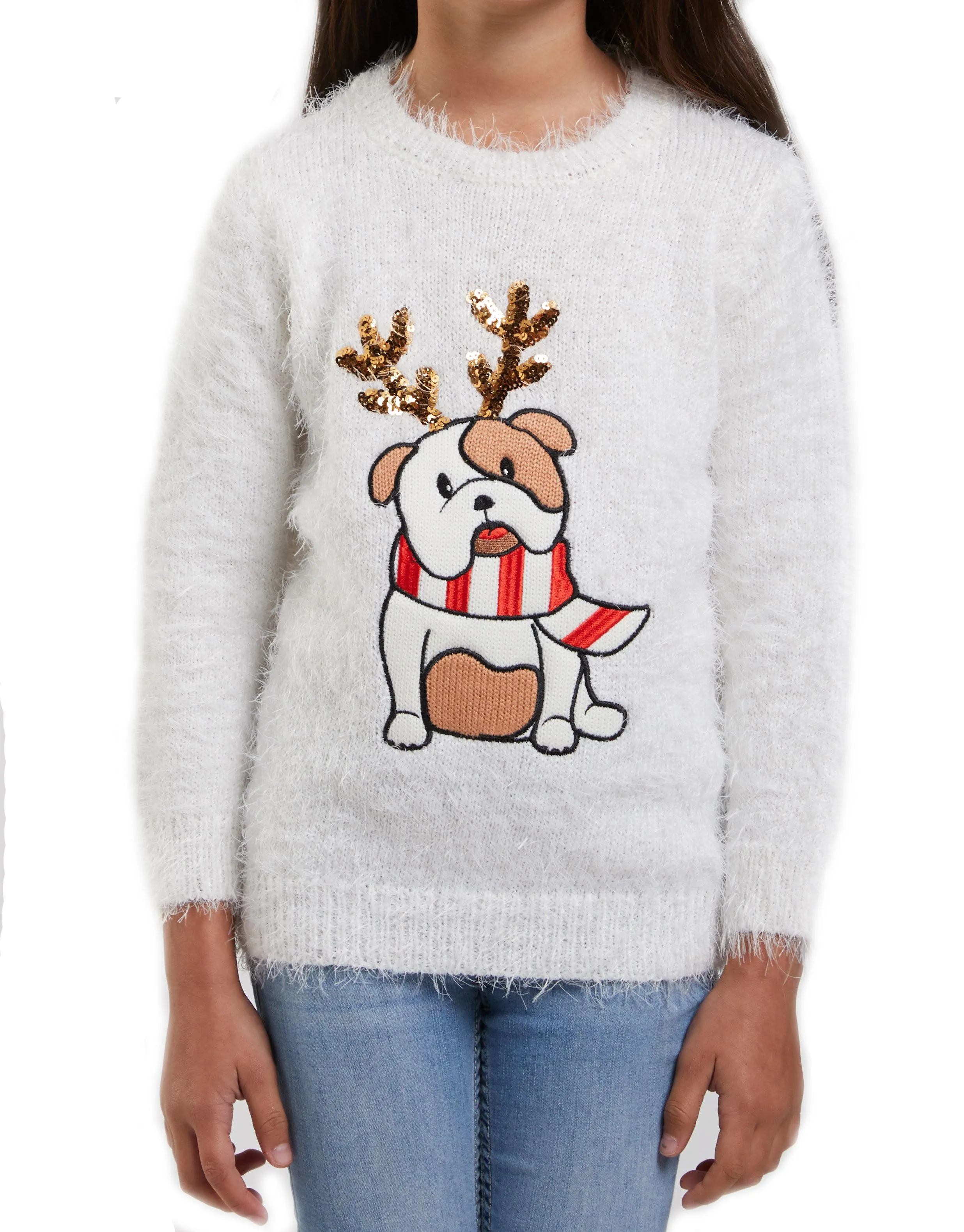 Christmas Jumper Kids Bulldog Cream