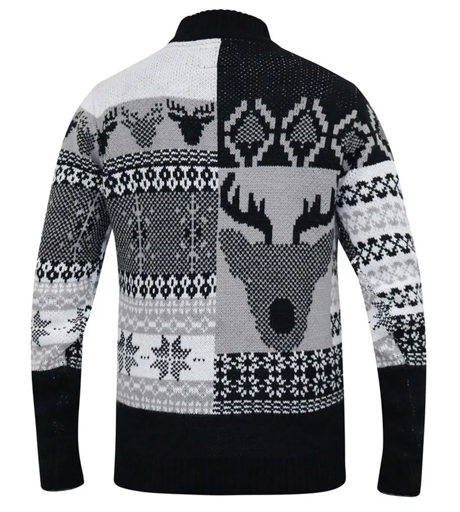 D555 Big Mens Christmas Jumper With 1/4 Zip and Stag Design (ICICLE)