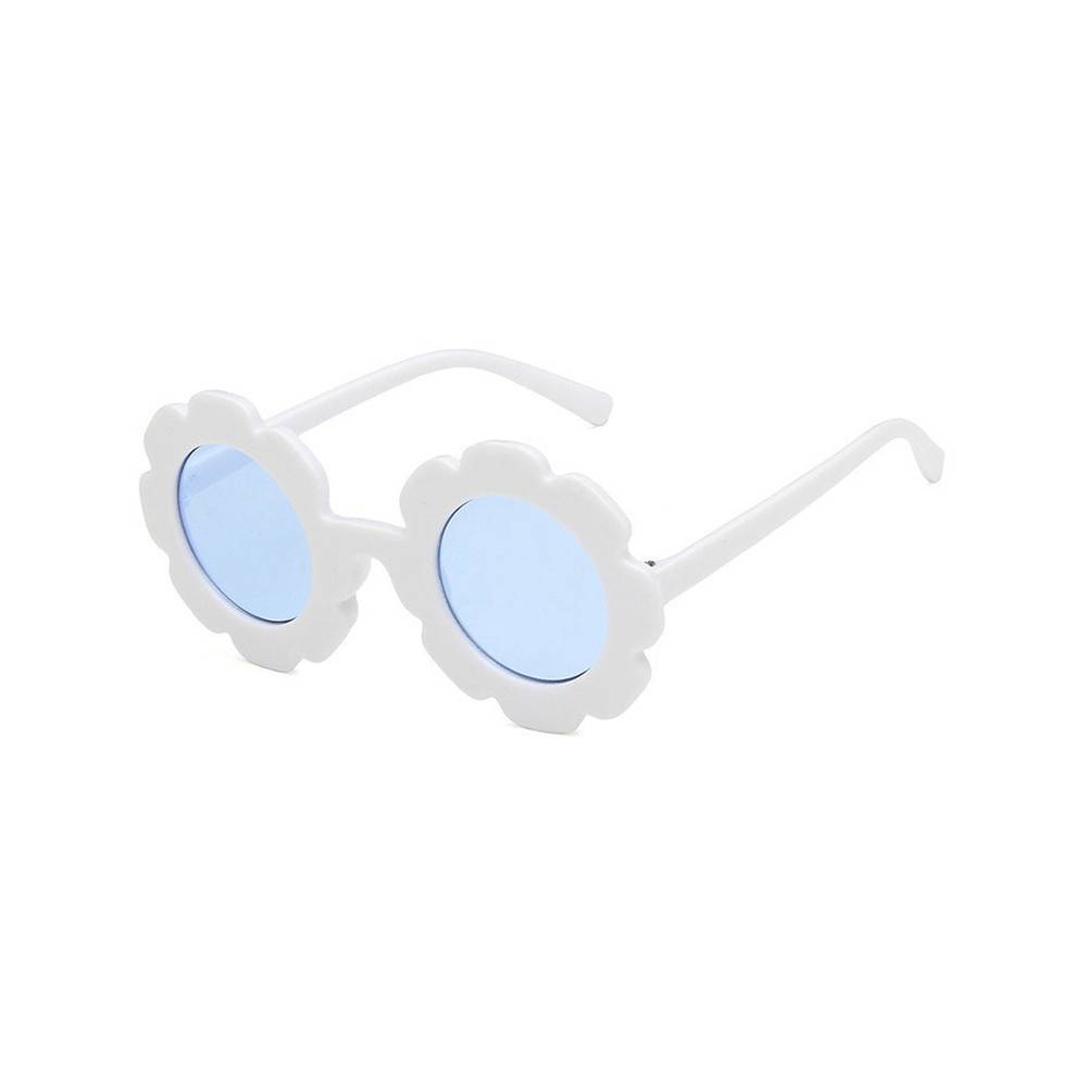 Edna Round Flower Sunglasses — White Frame Blue Lens