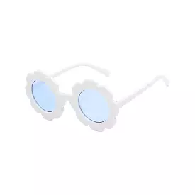 Edna Round Flower Sunglasses — White Frame Blue Lens