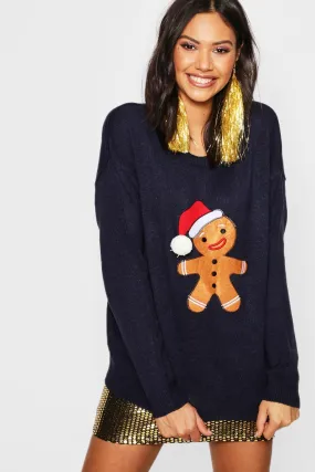 Gingerbread Man Pom Pom Christmas Sweater