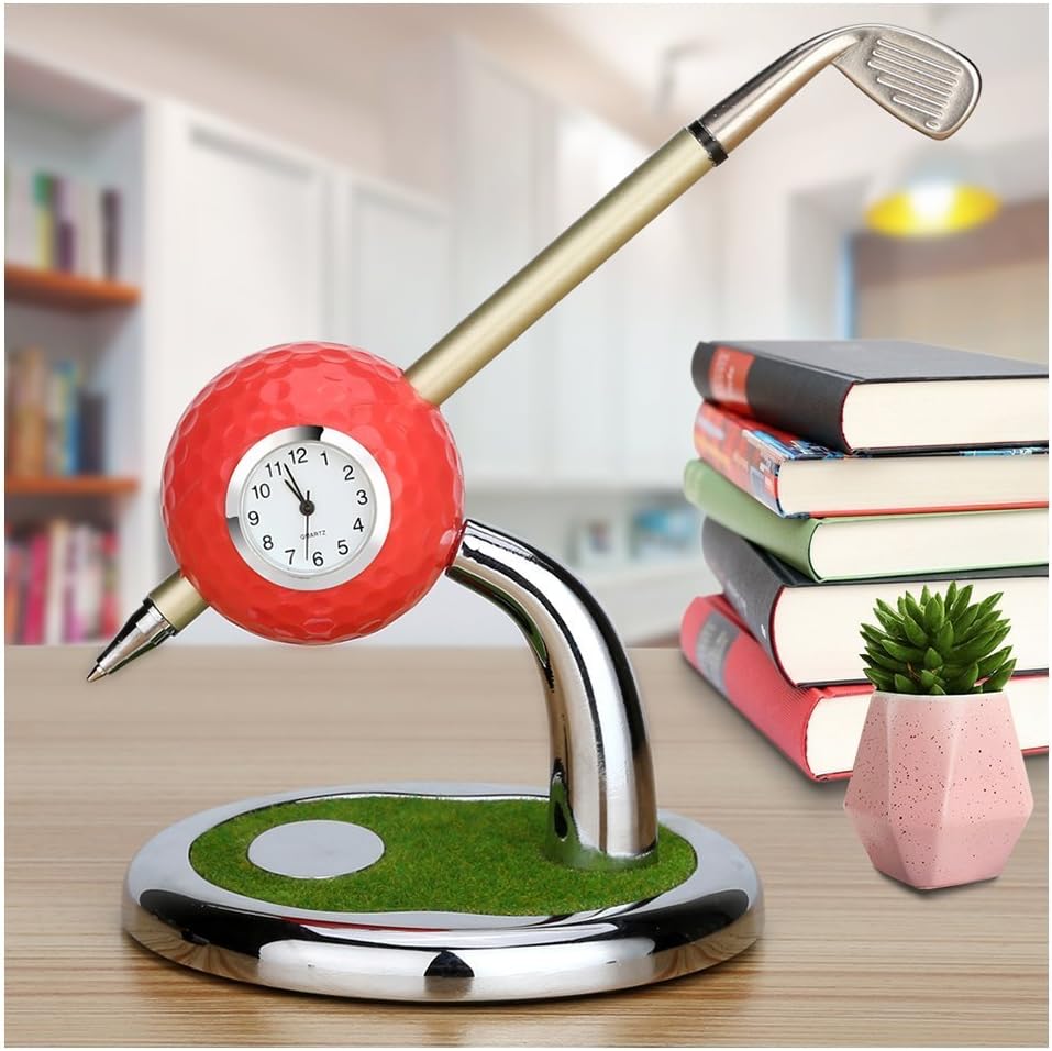 Golf Pen and Pen Holder with Clock Golf Accessories Desktop Decoration Gift - 10L0L