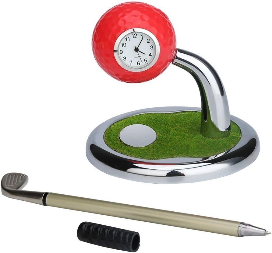 Golf Pen and Pen Holder with Clock Golf Accessories Desktop Decoration Gift - 10L0L