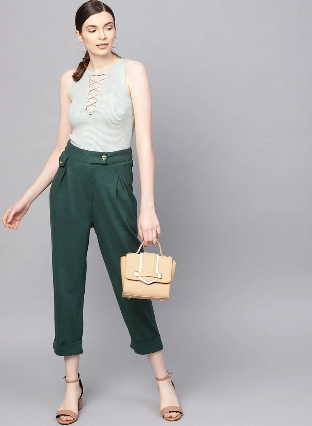 Green Colored Loose Fit Trouser