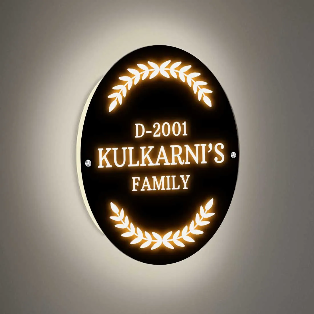 Lighting Name Board Round Name Plate Design-11.8x11.8 Inch Acrylic Nameplate With 3D Raised Fonts