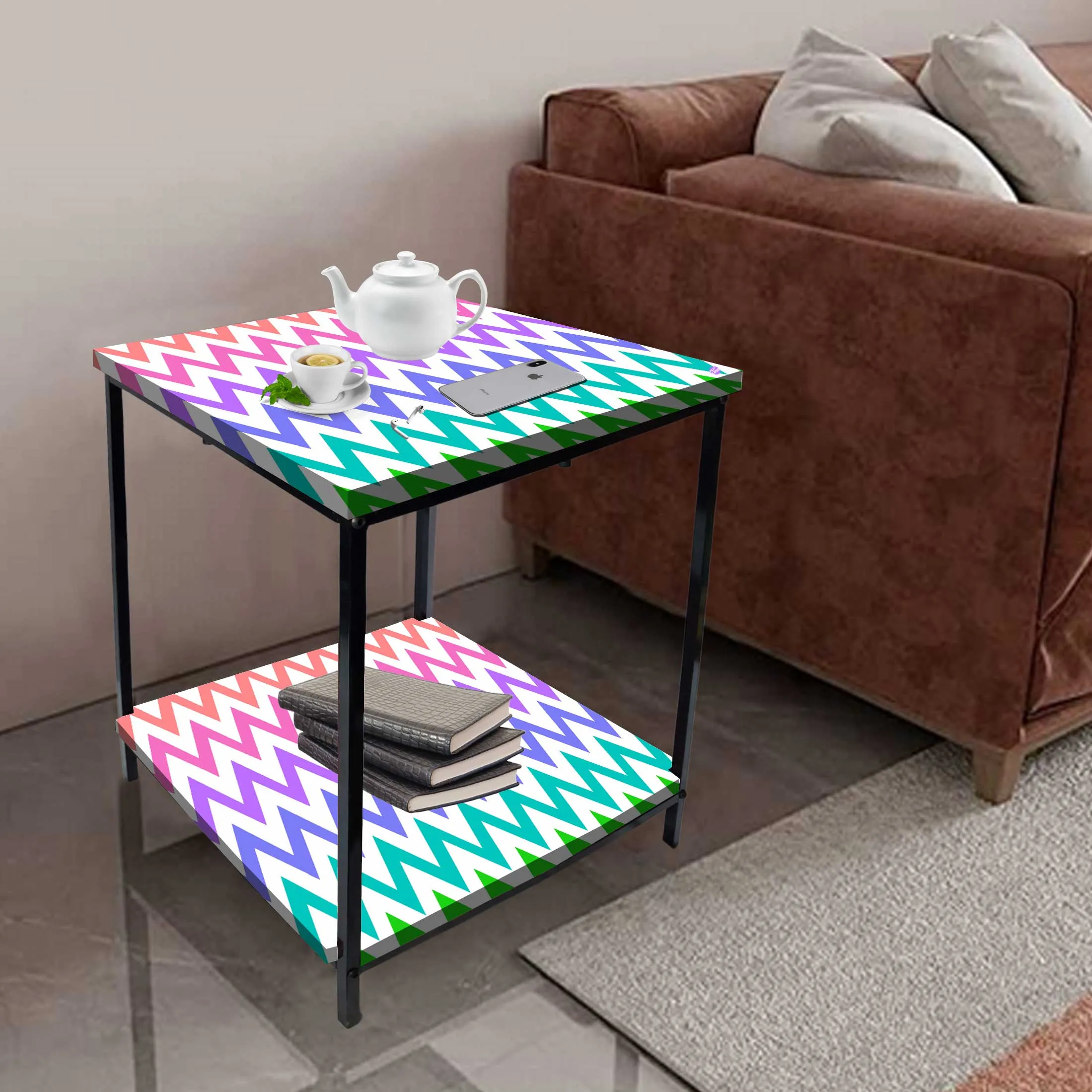 Modern Side Tables for Bedroom with Storage - Colorful pattern