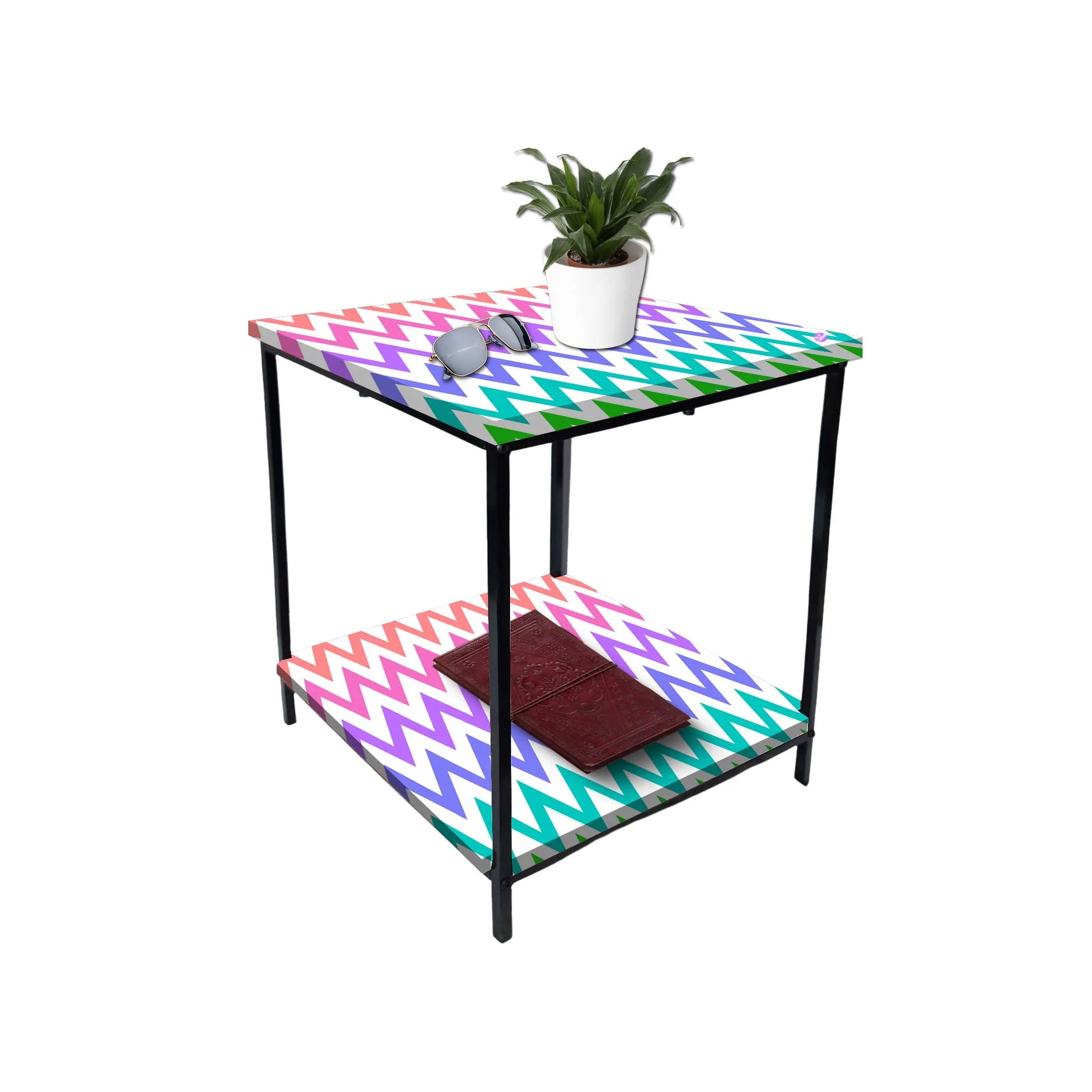 Modern Side Tables for Bedroom with Storage - Colorful pattern