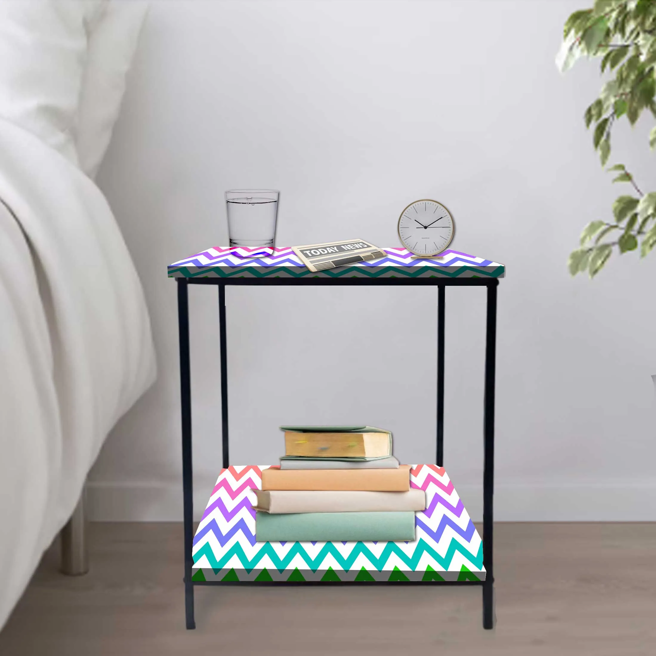 Modern Side Tables for Bedroom with Storage - Colorful pattern