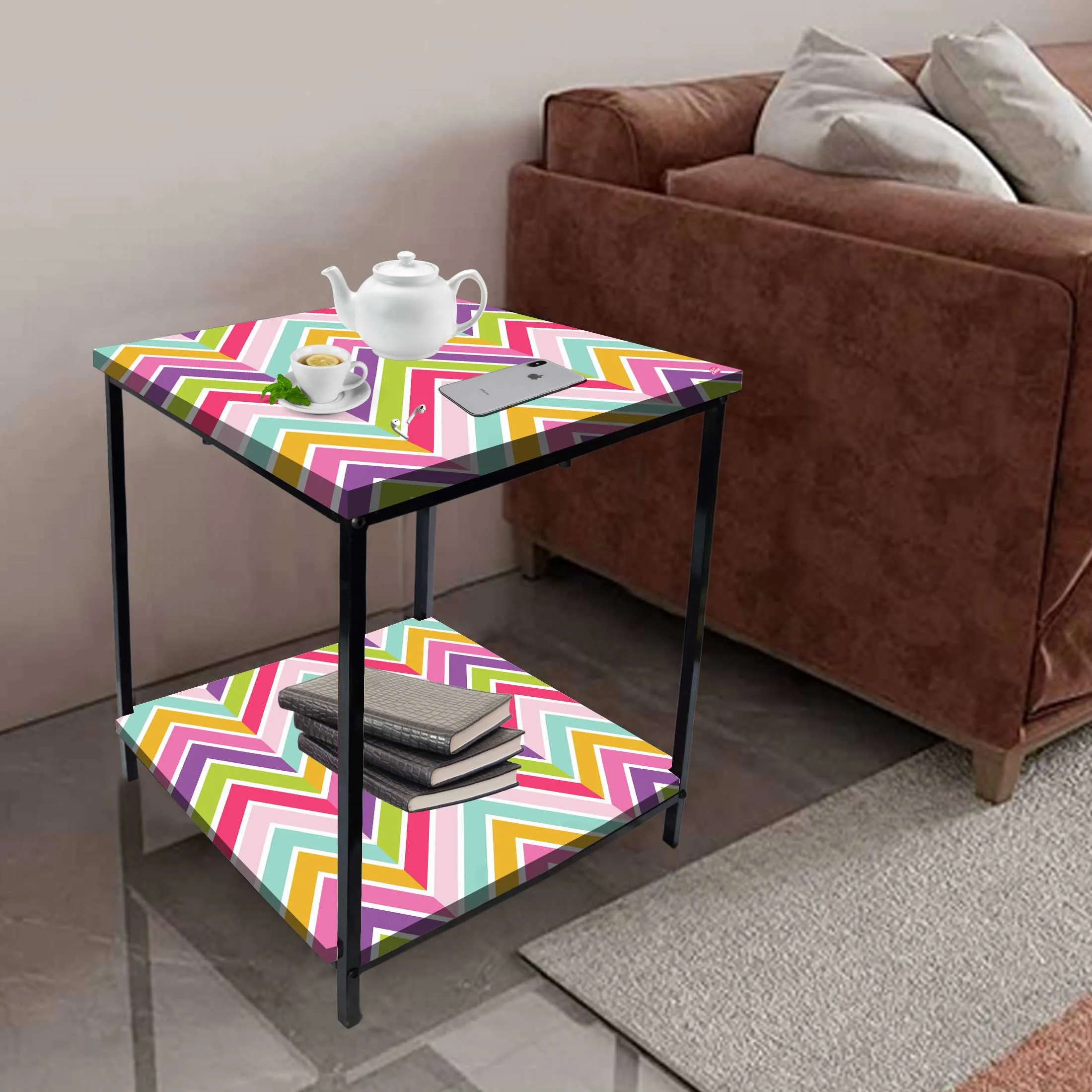 Modern Side Tables for Bedroom with Storage - Colorful pattern