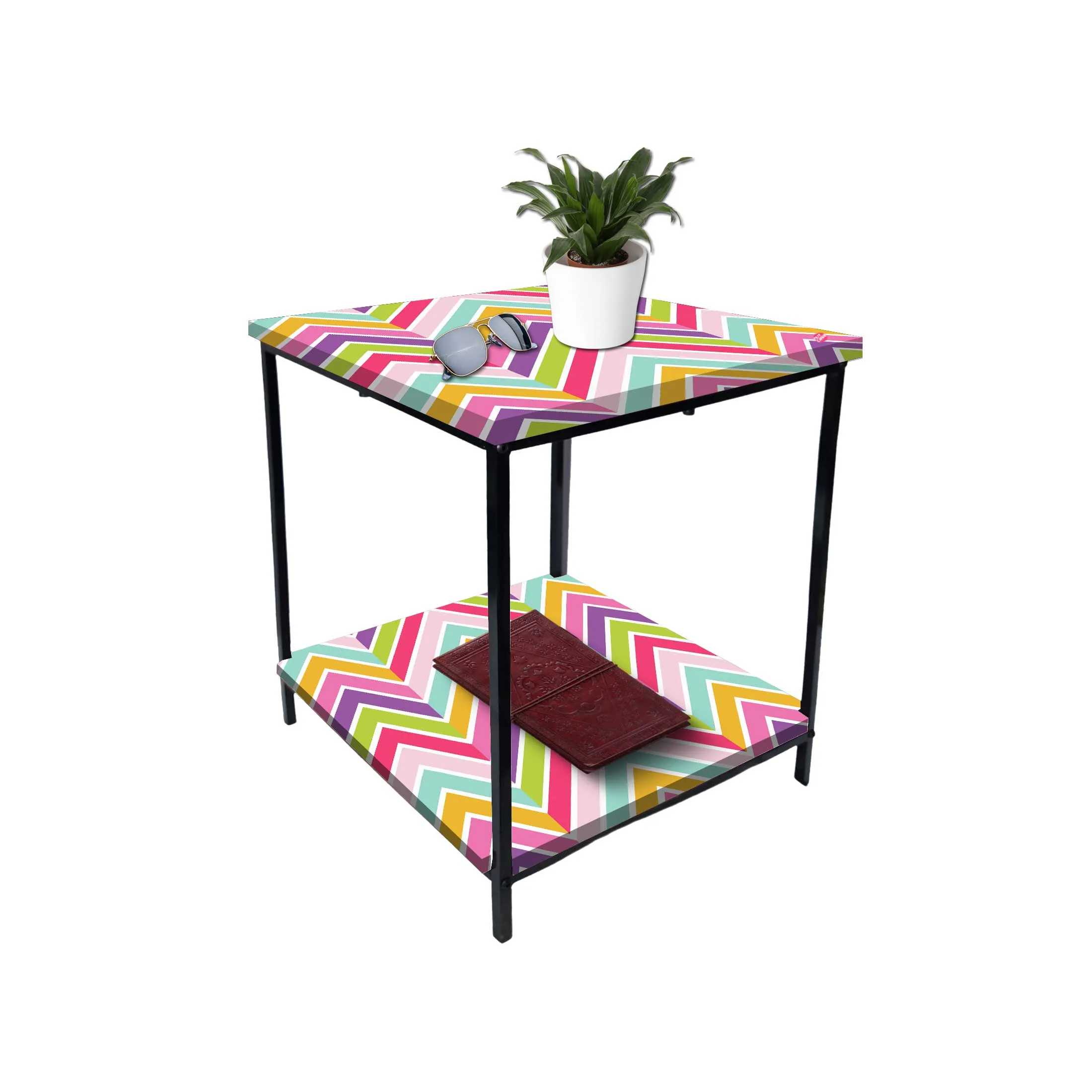 Modern Side Tables for Bedroom with Storage - Colorful pattern