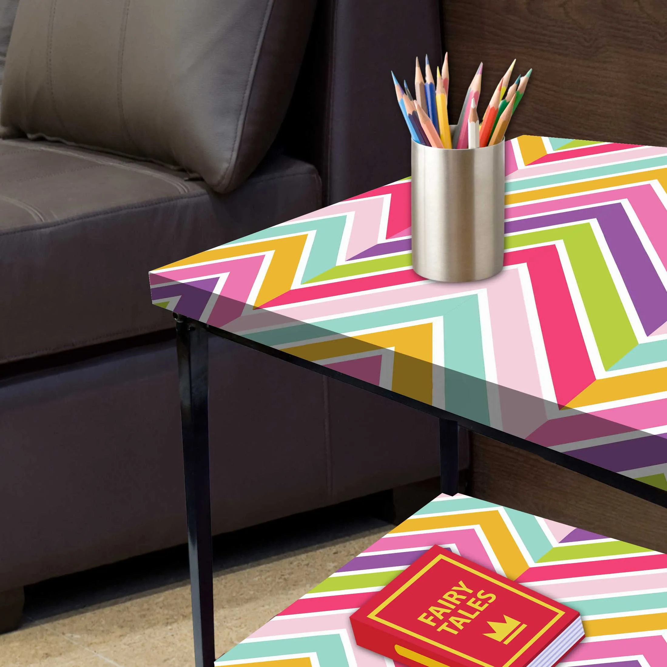 Modern Side Tables for Bedroom with Storage - Colorful pattern