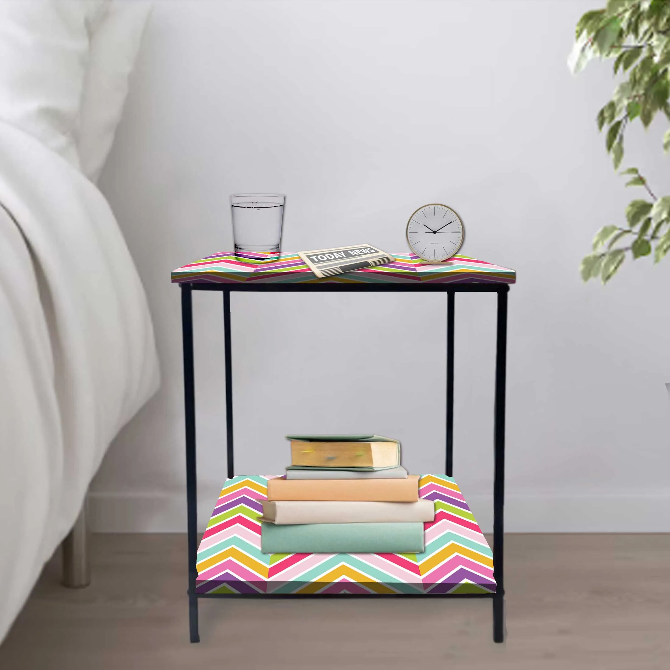 Modern Side Tables for Bedroom with Storage - Colorful pattern