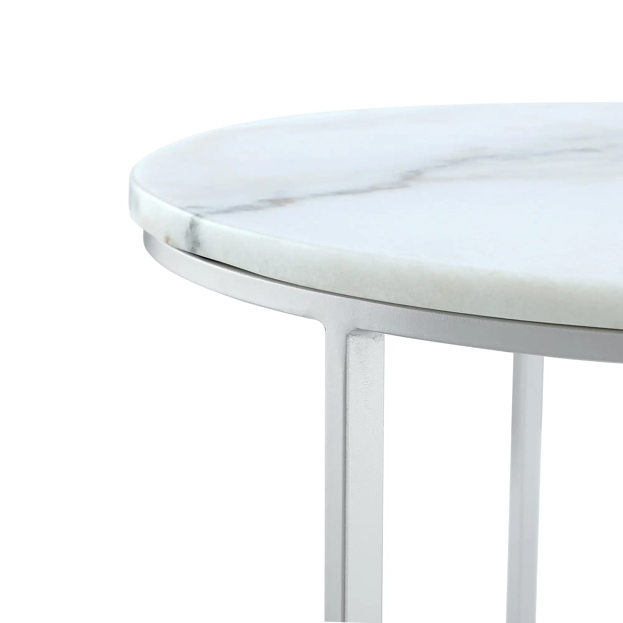 Set of Two 31 White And Gold Genuine Marble And Iron Round Nested Coffee Tables