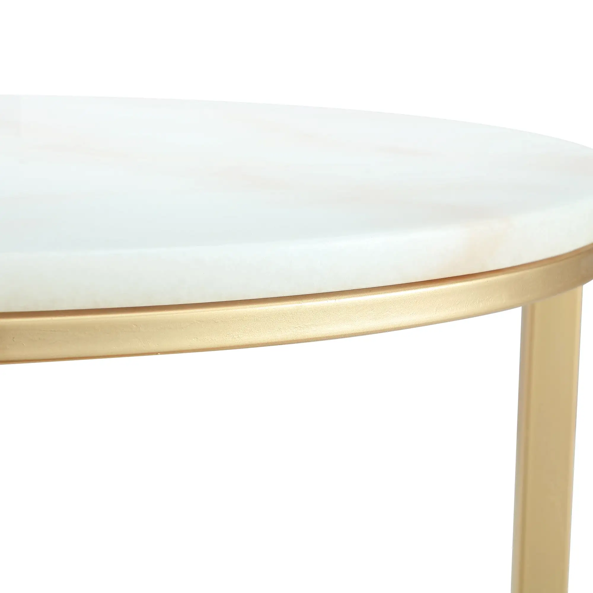 Set of Two 31 White And Gold Genuine Marble And Iron Round Nested Coffee Tables