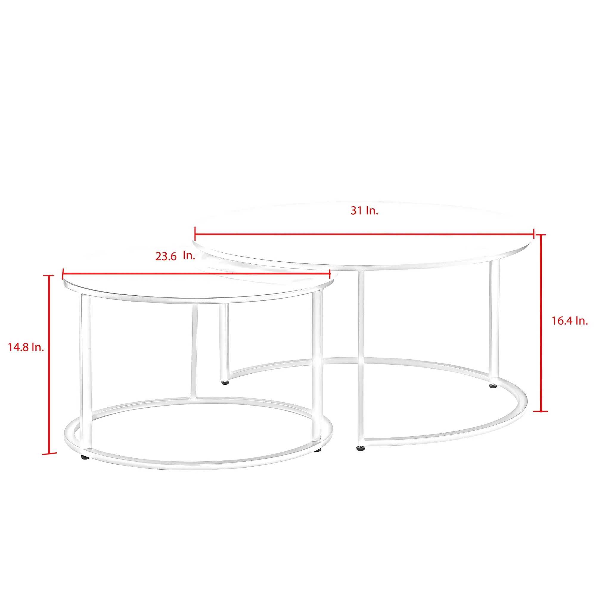 Set of Two 31 White And Gold Genuine Marble And Iron Round Nested Coffee Tables