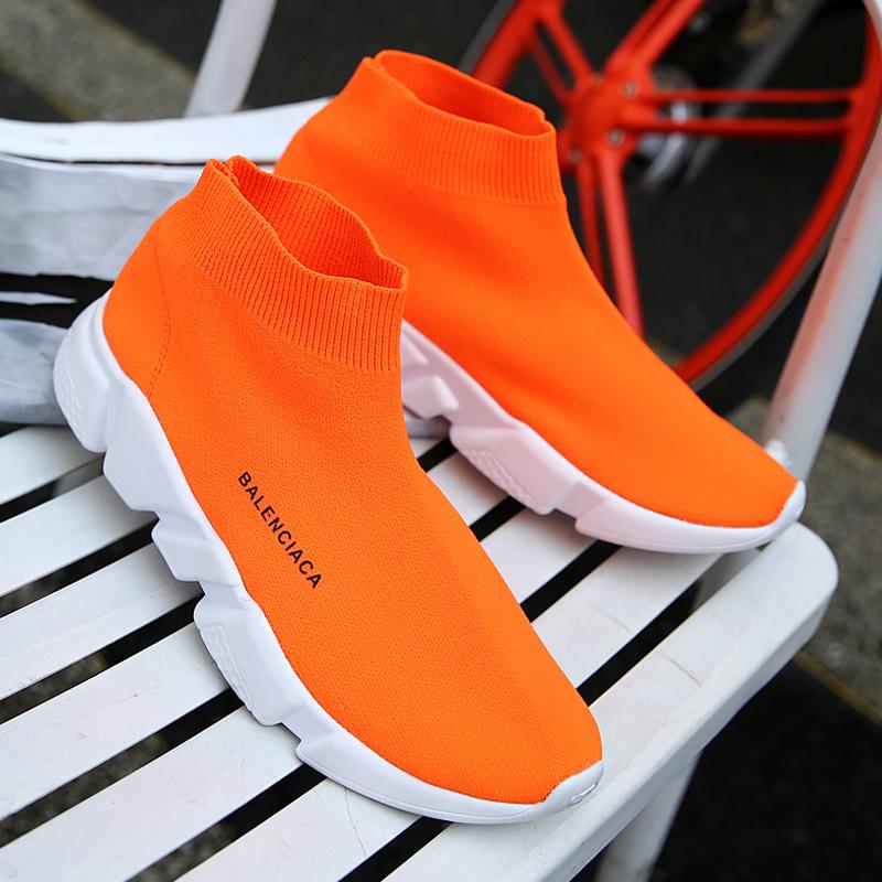 Summer Orange Knit Sock Sneakers