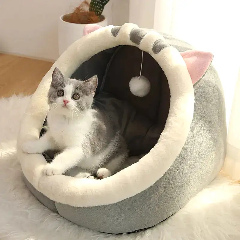 Sweet Cat Bed Warm Pet Basket Cozy Kitten Lounger Cushion Cat House Tent Very Soft Small Dog Mat Bag For Washable Cave Cats Beds