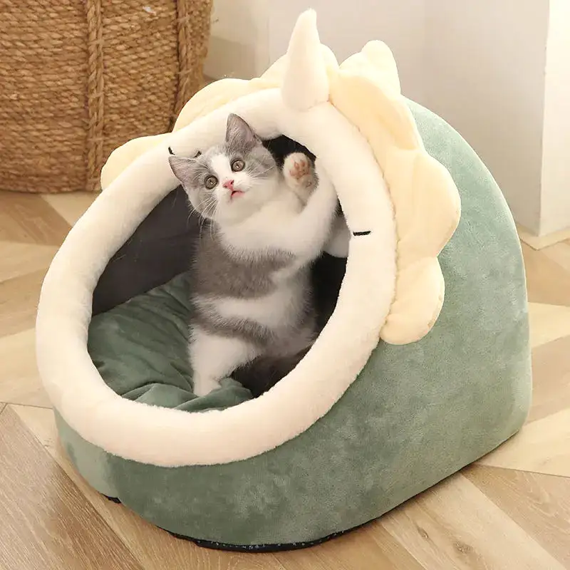 Sweet Cat Bed Warm Pet Basket Cozy Kitten Lounger Cushion Cat House Tent Very Soft Small Dog Mat Bag For Washable Cave Cats Beds