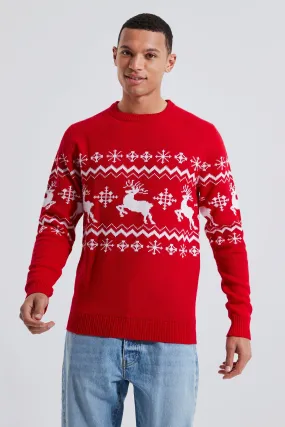 Tall Reindeer Fairisle Panel Christmas Sweater