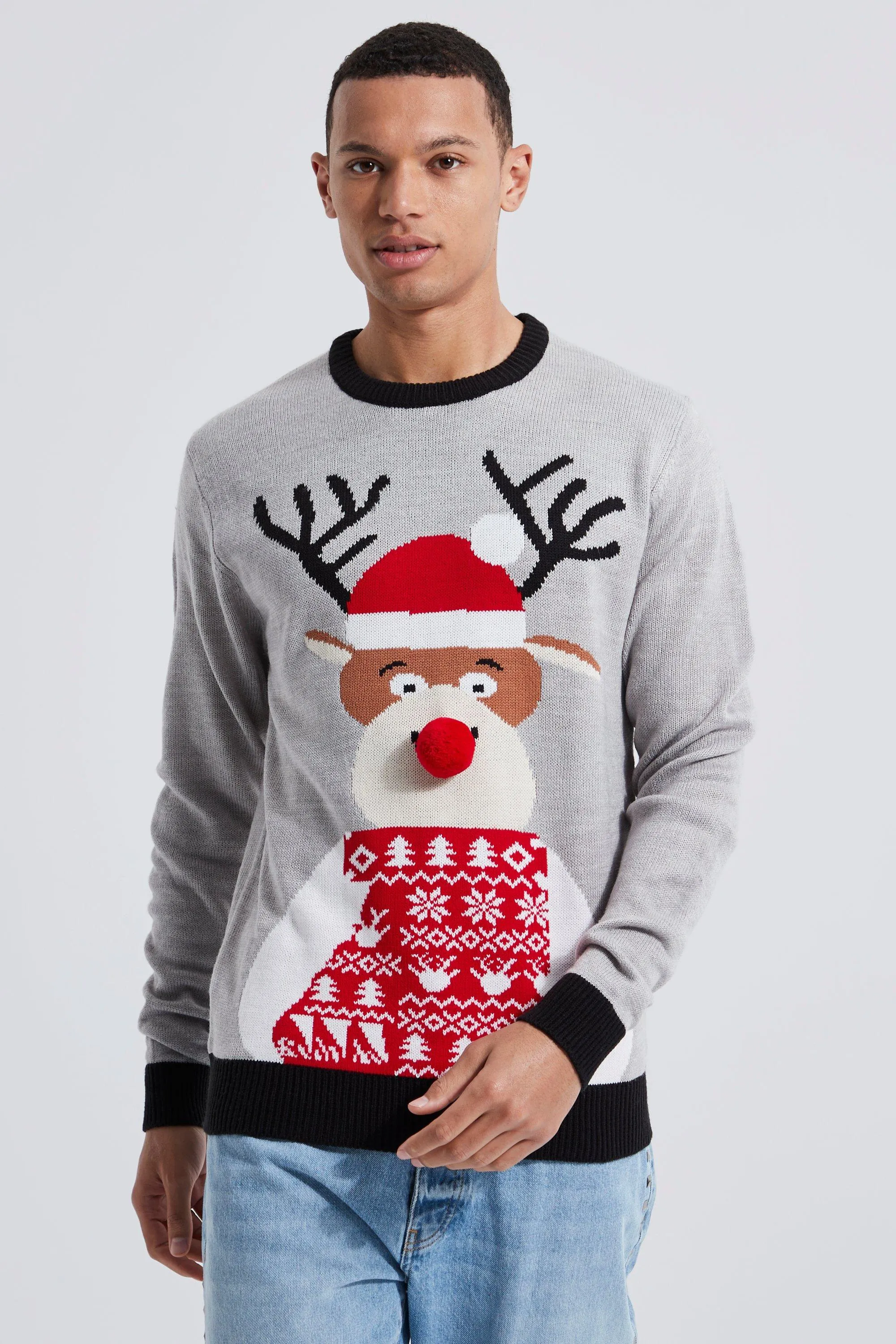 Tall Reindeer Santa Hat Christmas Sweater