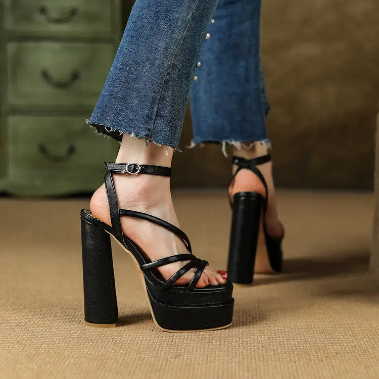 Women's Ankle Strap Chunky Heel Platform Sandals