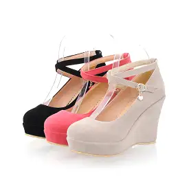 Women's Ankle Strap Heels Platform Wedges Shoes