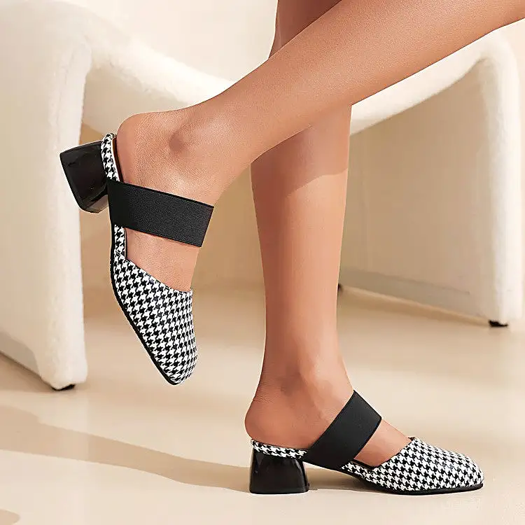 Women's Ethnic Stretch Block Chunky Heel Slides