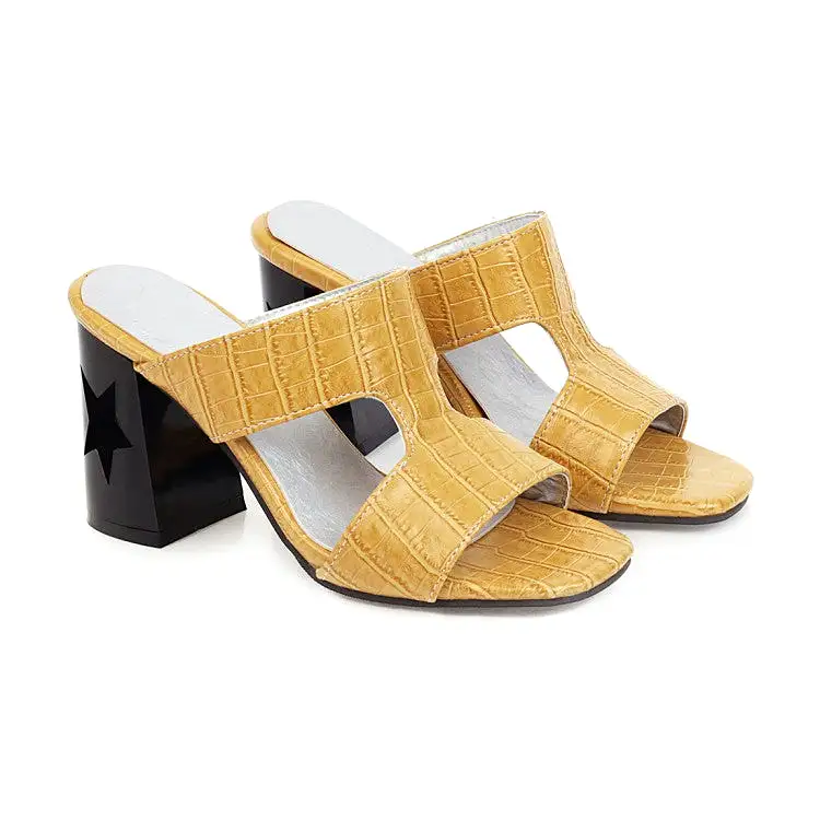 Women's Open Toe Block Chunky Heel Slides Sandals