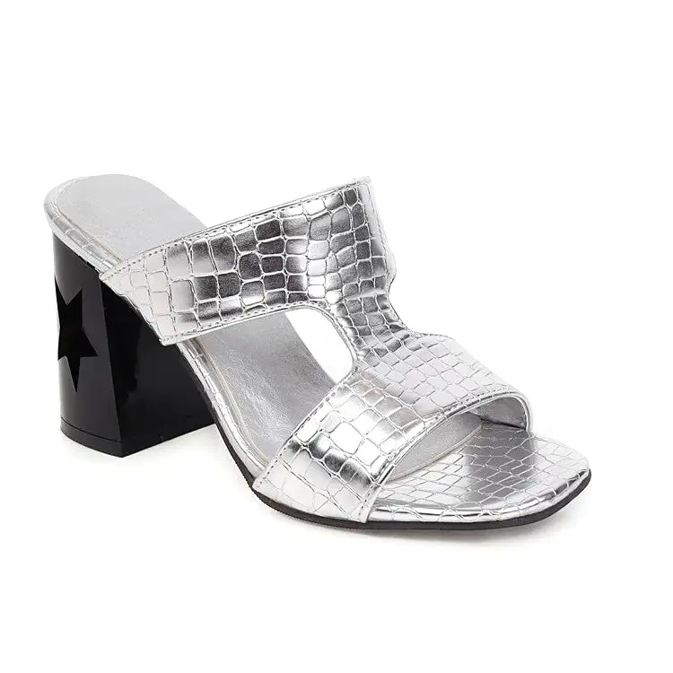 Women's Open Toe Block Chunky Heel Slides Sandals