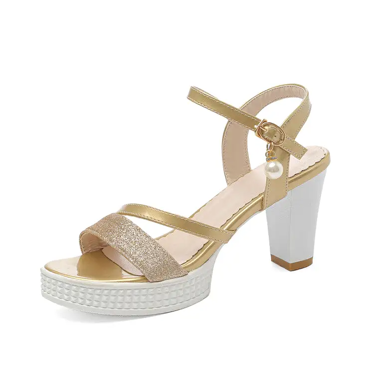 Women's Peep Toe Hollow Out Buckle High Heel Platform Sandals