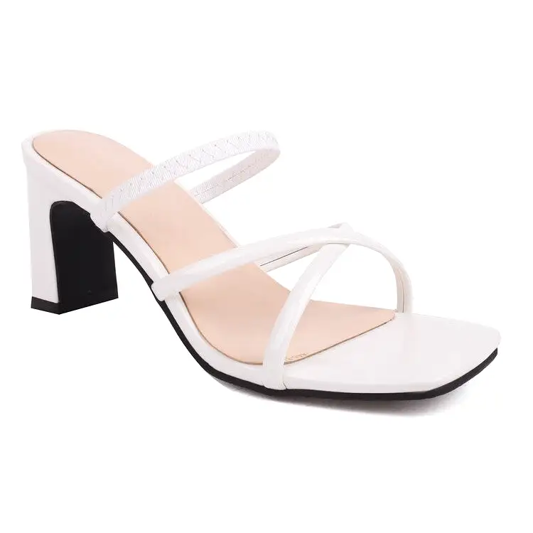 Women's Roman Gladiator Crossed Narrow Straps Block Heel Slides Sandals