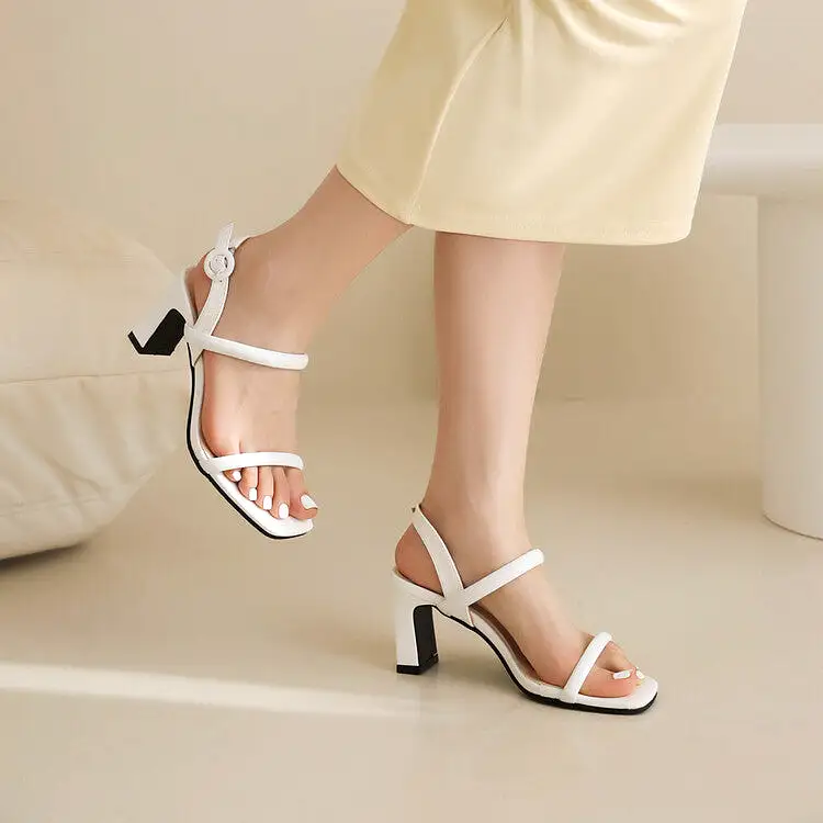 Women's Roman Gladiator Square Toe Narrow Straps Block Heel Sandals