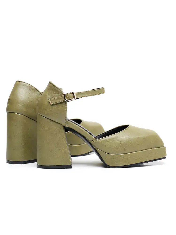 Women's Square Toe Ankle Strap Block Chunky Heel Platform Sandals